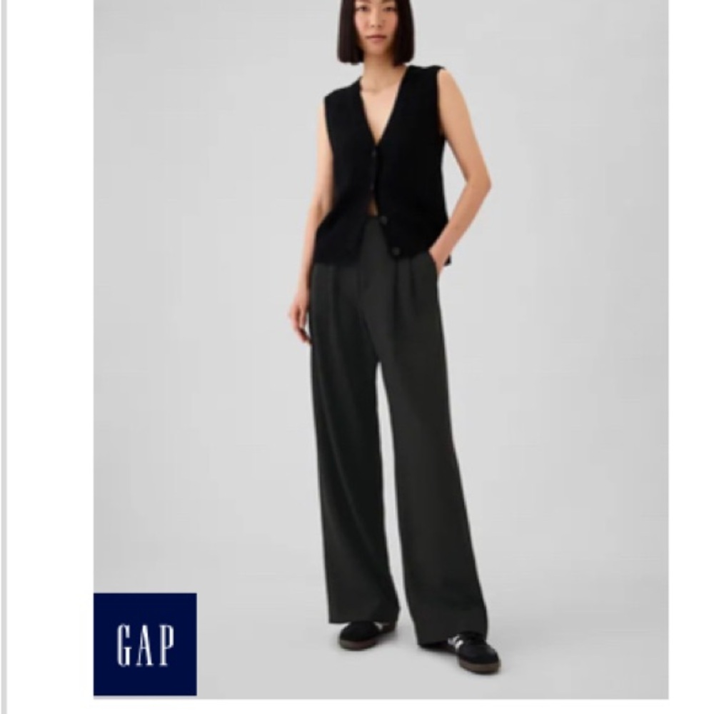GAP Women's 365 High Rise Brushed Twill Charcoal Wide-Leg Trouser